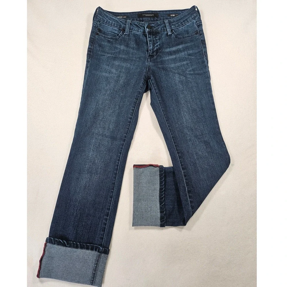 Liverpool Astrid Crop Jeans Dark Wash Size 2/26 Cuffed Denim Minimalist Coastal